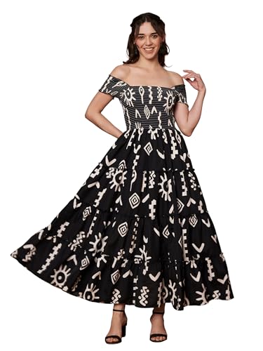 Image of ZWERLON | Dress for Women | Elegant Off-Shoulder Tiered Maxi | Short Sleeve Ruffle Detail | Casual Chic Look