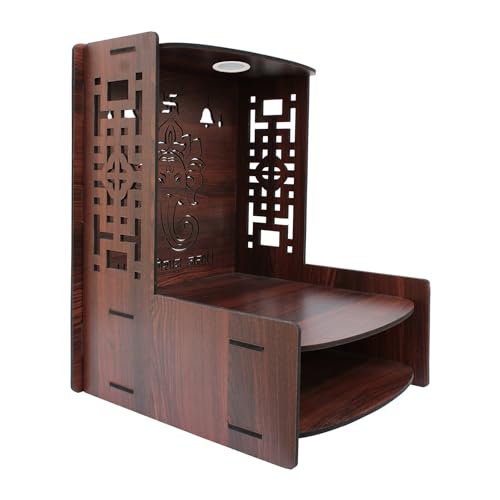 Image of Olive Tree Ethnic Wooden Pooja Mandir for Home Handcrafted Puja Stand | Wall Mounted with LED Spot Light | Mandapam, Pooja Ghar, Temple Office Decor - Walnut Size 12X12X16 Inch 1003
