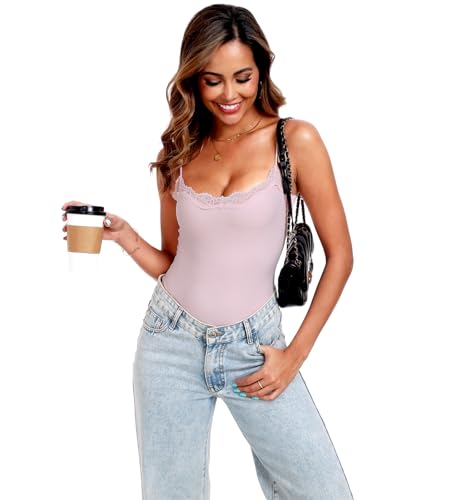 Image of Women's Lace Bodysuit Square Neck Body Suits Sexy Backless Thong Cami Shaperwear Spaghetti Strap Sleeveless Top