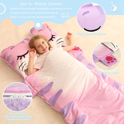 Wbesty Kleinkind Nap Matte für Kinder Schlafmatte Napping Mats Schlummern Taschen faltbar und tragbar für Jungen Mädchen Kindergarten Daycare Travel Camping,Cat Style