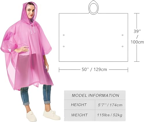JITIFAZH 2 Stück Regenponcho, Wiederverwendbarer, Tragbarer Unisex-Regencape für Fahrrad, Wandern, Camping, Angeln, Konzert, Stadion, Festival(Rosa+Rosa)
