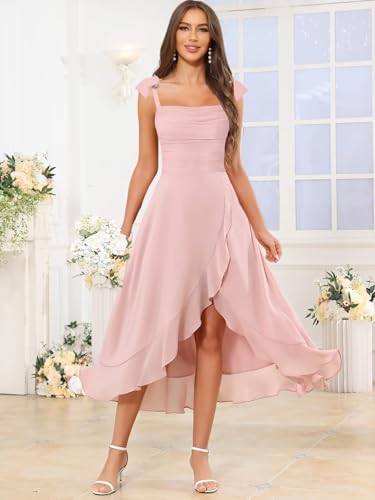 TORYEMY Chiffon High Low Bridesmaid Dresses Square Neck Spaghetti Straps Formal Evening Dress for Women2