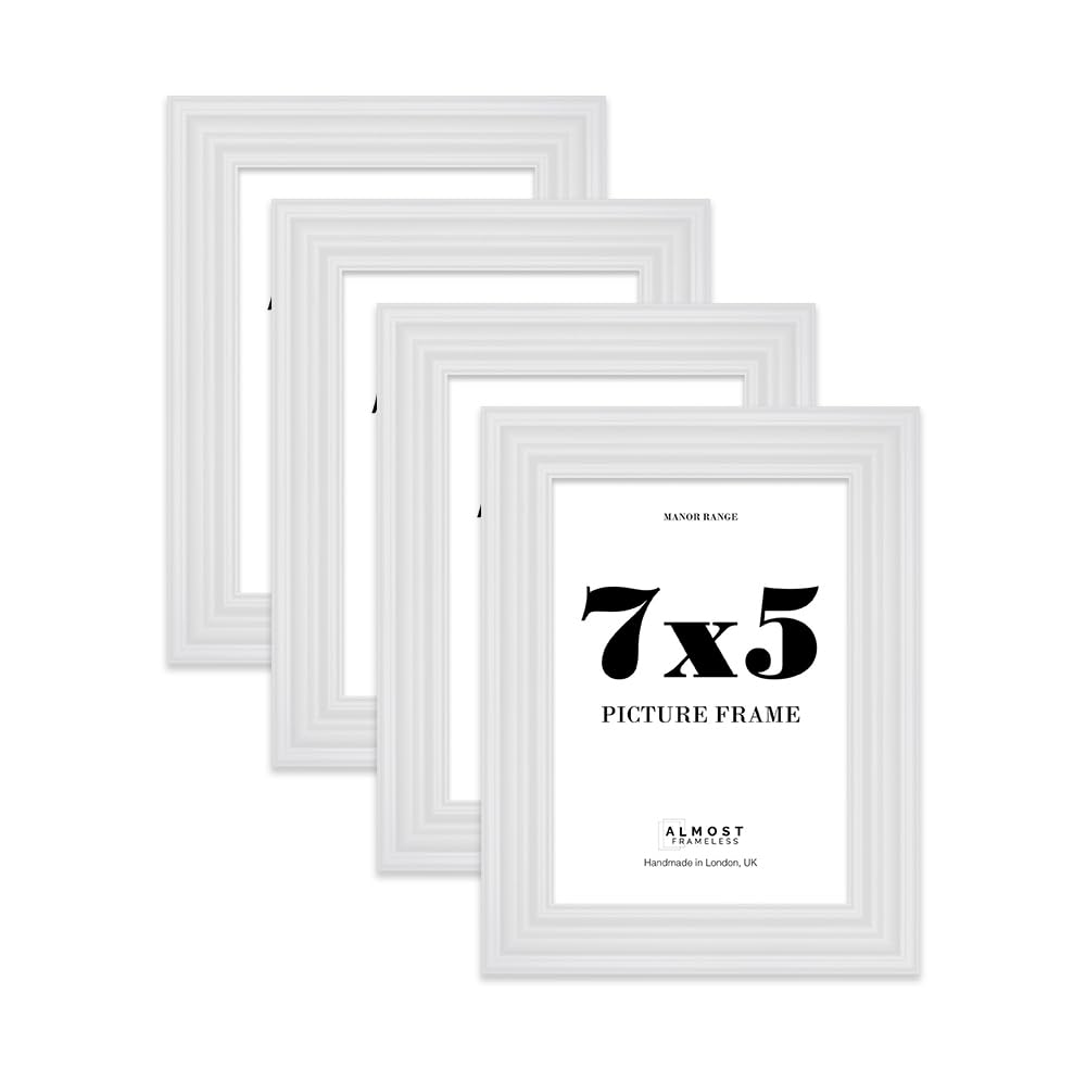 7x5 Picture Frame, Display 7x5 Pictures (17.8 x 12.7cm) - Ice White Rich-toned 42mm Edge Decorative Wall Display Frame - 4 Pack