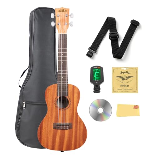 Kala KA-15C Satin Mahogany Concert Ukulele Bundle with Gig Bag, Tuner, Strap, Strings, Austin Bazaar Instructional DVD, and Polishing Cloth