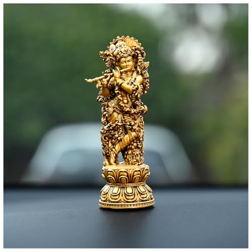 Image of Artarium Handcrafted Standing Krishna Ji Lord Krishan Idol Resin Made Laddu Gopal Murti Kanha Ji Murti for Car Dashboard Home Decor Decorative Showpiece Pooja Room Temple (Antique Krishna 4 Inch)