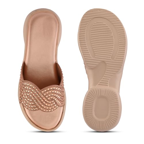 Image of Centrino Women's Sandals | Stylish Slip-On Sandals for Ladies |Elegant Slide Sandals with Butterfly Studded Embellishment Design | Lightweight and Durable Fashion Footwear (9310)