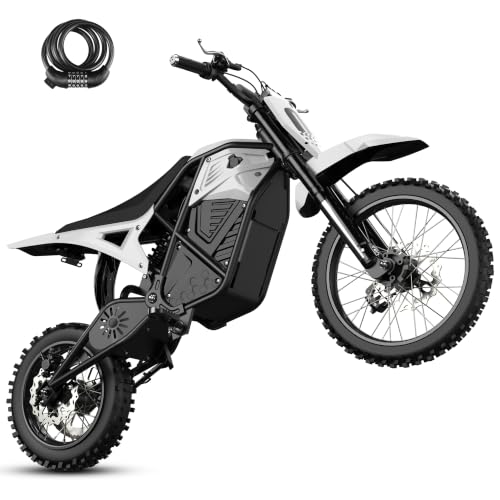 ESKUTE Electric Dirt Bike for Teens Adults Electric Motorcycle 48V23Ah Battery 53-Mile Range 38mph Mid-Drive Motor 3500W Peak Hydraulic Dual Shock Absorbers White-With Lock