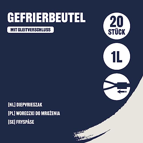 by Amazon Gefrierbeutel mit Reißverschluss, Transparent, Blau, 1 Liter, 20 Stück, 1er Pack
