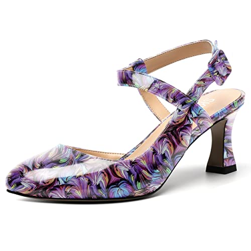 SKYSTERRY Womens Buckle Patent Wedding Ankle Strap Round Toe Casual Spool Mid Heel Pumps Shoes 2.5 Inch