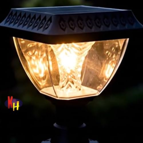 Image of kh Solar Gate Light with Remote Control | Warm White, Cool White & RGB Modes | 10W LED Post Lamp | IP65 | Automatic Dusk to Dawn | Solar Pillar Light for Gate, Garden, Wall & Boundary