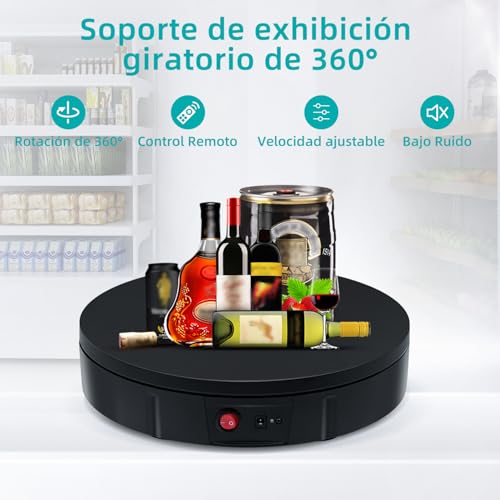 Mcbazel Mesa giratoria eléctrica para fotografía, Base giratoria eléctrica de 360 Grados, 100KG Plato Giratorio para fotografía, grabación de vídeo, presentaciones de Joyas - 30cm/11.8Inch（Negro） - imagen 3