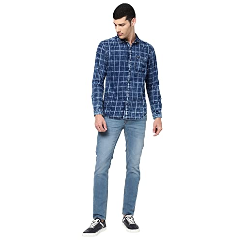 Image of Wrangler Men Checked Indigo Shirt (Regular)