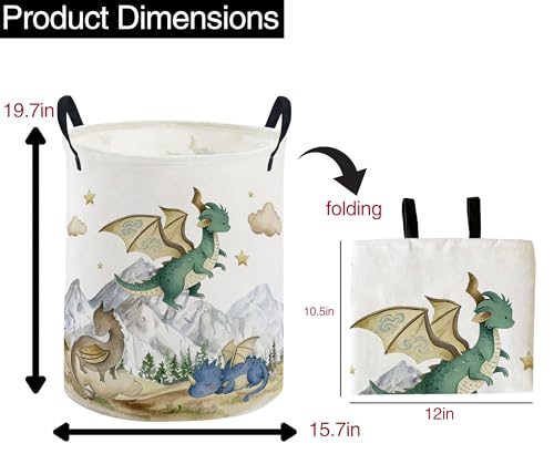 Image of ESSME Kids Laundry Basket,Dinosaur Hamper Collapsible Canvas Waterproof Storage Bin for Girls, Cute Hamper,Gift Baskets(Mountain dinosaur)