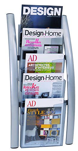 Alba - Pocket Wall Literature Wall - Document and Newspapers Holder - 5 Pockets - Metallic Silver - DDICE5M