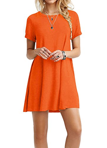 TOPONSKY Women's Casual Plain Short Sleeve Fit Simple T-shirt Loose Cotton Dress,Ad Orange,Medium