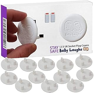 Plug Socket Covers UK for Baby Proofing - 12 Pack Tight Fit Waterproof Wall Socket Protector Set for Indoor Outdoor Use, White Electric Socket Cover for Child Safety by BaBy Laughs