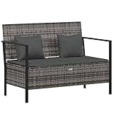 Banc de Jardin à 2 Places avec Coussins Gris Résine Tressée