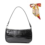 ♔CHIC RETRO STYLE: Inspiriert vom Stil der 90er Jahre ist die Handtasche aus schwarzem Leder mit Krokodilmuster der neueste Stil dieser Saison. Die strukturierte Umhängetasche aus künstlichem Krokodilleder ist mit silbernen Metallbeschlägen verziert und verleiht der Handtasche ein luxuriöses Aussehen, ein elegantes Design und einen abnehmbaren flachen Griff.