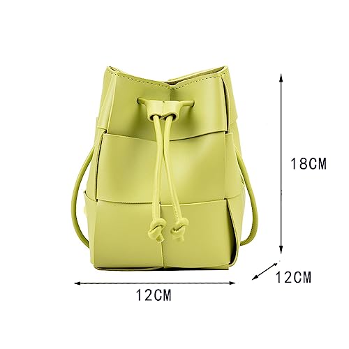 Women's Mini Woven Bucket Bag, Square Lattice Drawstring Leather Small Hobo Handbag Crossbody Handbags Soft Adjustable (Kiwi green)2