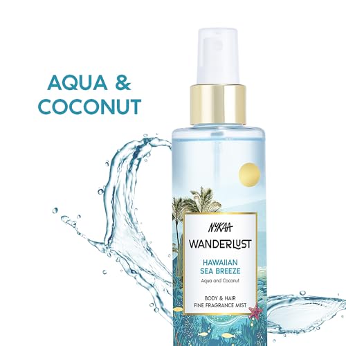 Image of Nykaa Wanderlust Hawaiin Sea Breeze Body & Hair Fine Fragrance | Perfume Mist for Women - 200 ml I Fresh aqua and coconut Perfume | Long-Lasting, Travel‐Friendly, Vegan,Paraben‐Free, IFRA Certified