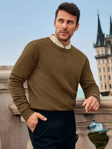 Image of Runcati Mens Crewneck Sweaters Casual Knit Lightweight Dress Sweater Long Sleeve Slim Fit Fall Winter Pullover