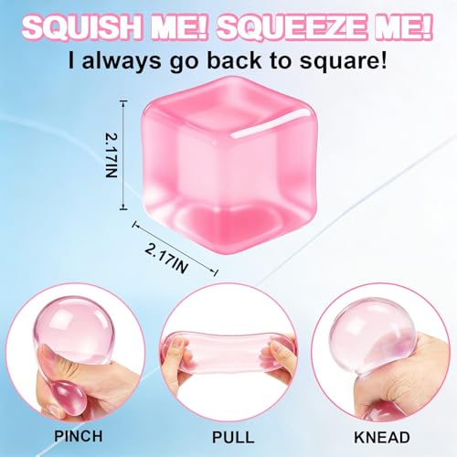 Image of Ice Cube Squishy Fidget Toy:Square Maltose Stress Ball for Anxiety Relief, Soft Squeeze Sensory Toy for Men Women Adults Office Desk, Clear Water Cube Hand Exercise Toy, Fun Birthday Gift Party Favors