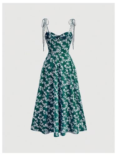 Image of SHENHE Women's Floral Bustier Corset Dress Tie Shoulder Smocked Flowy Boho Long Dress Sundress