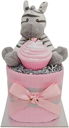Girls Zebra Cupcake Mini Square Nappy Cake Pink Silver New Baby Shower Maternity Gift