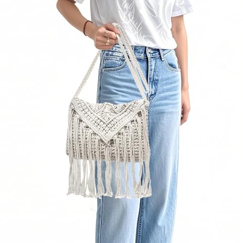Eiyye Crochet Crossbody Bag for Women Handmade Macrame Fringe Shoulder Purse Boho Purse Fall Festival & Travel Bag Lightweight Tassel Tote Handbag4