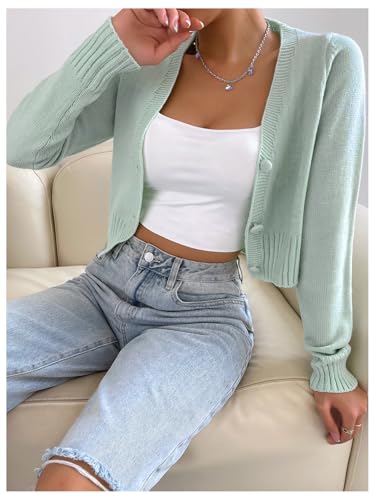 GORGLITTER Women's Long Sleeve Button Up Cropped Cardigan Fall Sweaters Open Front Y2k Knit Top4