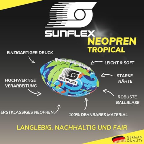 Sunflex® Neopren American Football Tropical Wave | sehr griffig und lässt Sich ideal Werfen und Fangen | Ball weich und leicht für den Strand und den Garten | extrem robust und für Jede Altersgruppe