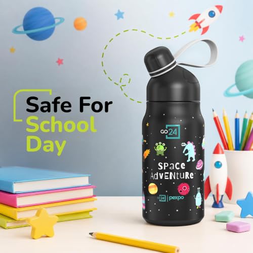 Image of Stainless Steel Water Bottle for School Kids Piano Black - Space