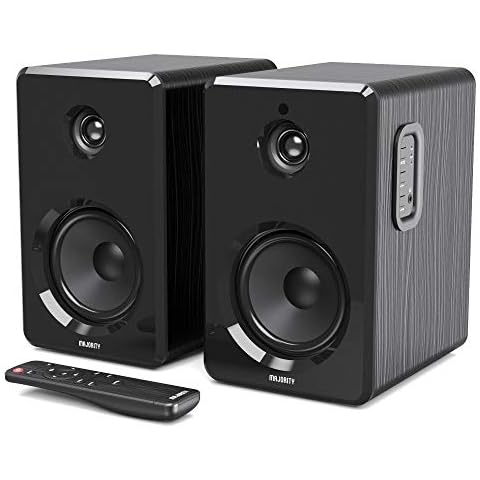 Majority D40 Active Bookshelf Speakers | Powered Stereo Studio Speakers | Powerful Amplified 2.0 Channel Sound | Bluetooth, Optical, RCA, USB & Aux Playback | Digital Controls | HiFi Speakers Cover