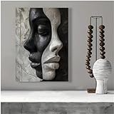 IHHGNB Modernes abstraktes Leinwandbild mit Frauengesichtern, Schwarz-Weiß-Wandbild für das Wohnzimmer (70 x 90 cm (26 x 35 Zoll) / ohne Rahmen)