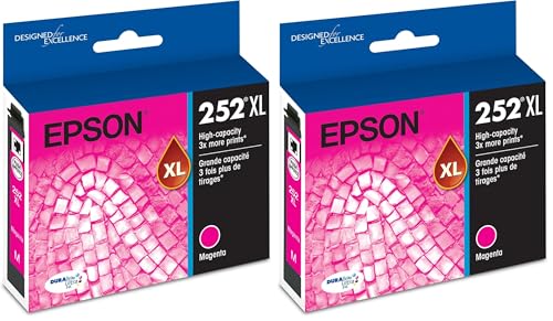 Image of Epson 252 DURABrite Ultra Ink High Capacity Magenta Cartridge (T252XL320-S) Works with Workforce WF-3620, WF-3640, WF-7110, WF-7610, WF-7620, WF-7710, WF-7720, WF-7210 (Pack of 2)