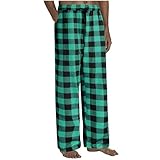 PJ Bottoms for Men 100% Cotton Buffalo Plaid Pajama Pants Casual Lounge Pants Baggy Lightweight Comfy Sleepwear,Sleep Pants PJ Pants Pajama Set Matching Family Flannel(Fluorescent Green,Small)