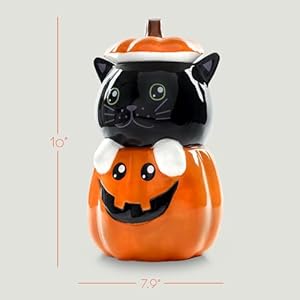 Dolomiteceramic11x63halloweencookiecandyjarwithairtightlidperfectforkitchencanisterspettreatcontainersfalldecorativecandydishblackcatpumpkin Urban Country Home Decor Dolomite ceramic 11 x 63 halloween cookie candy jar with airtight lid perfect for kitchen canisters pet treat containers fall decorative candy dish black cat pumpkin urban country home decor