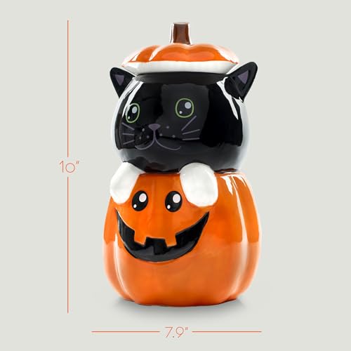Dolomiteceramic11x63halloweencookiecandyjarwithairtightlidperfectforkitchencanisterspettreatcontainersfalldecorativecandydishblackcatpumpkin Urban Country Home Decor Dolomite ceramic 11 x 63 halloween cookie candy jar with airtight lid perfect for kitchen canisters pet treat containers fall decorative candy dish black cat pumpkin urban country home decor