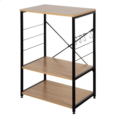 AKTIVE 18425 MAX Home Mueble Auxiliar Cocina, 60 x 40 x 82 cm, Madera y Acero, 3 Niveles y 4 Ganchos Laterales, Pies Ajustables, Armario despensa, Soporte microondas