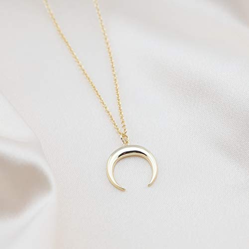 Moon Necklace for Women - 18K Gold Crescent Half Moon Double Horn Dainty Necklace3