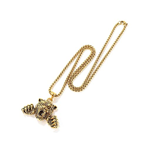 GulCean Tiger Necklace for Men Gold Stainless Steel Cool Punk Stylish Viking Anime Aesthetic Animal Fierce Tiger Head Pendant Necklace Nickel Free Non Tarnish Jewelry3