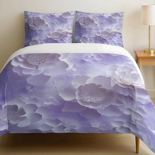 Housse de Couette Violette 240x260 cm en Microfibre au Motif Fleurs