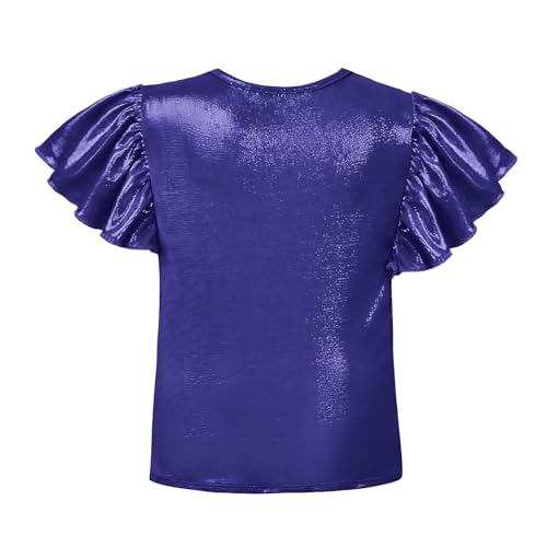 Image of Mirawise Girls Shirts Metallic Tops Clothes Tshirt Ruffle Short Sleeve Tee Size 6-14