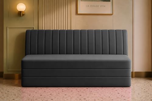 Image of Los Angeles Modern Velvet 3-Seater Sofa Cum Bed, Multipurpose Convertible Sleeper Couch Sofa for Living Room, Bedroom & Office- Black Color