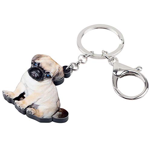 WEVENI Acryl-Schlüsselanhänger mit Mops-Motiv, Schmuck für Damen und Mädchen, Geldbörse, Zubehör, Kammern, Mops-Hund E, 43mm x 36mm