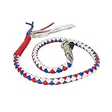 Dream Apparel 42' Leather Motorcycle Get Back Whip for Handlebar Fringed Biker Whip, Red & White & Blue