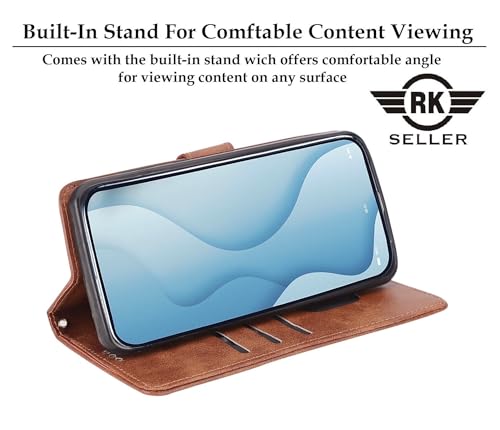 Image of RK Seller Flip Back Cover Case for Vivo Y18e 5G | PU-Leather Finish & Magnetic Stand with Card Holder | Shockproof | Mobile Case Cover for Vivo Y18e 5G (Brown)