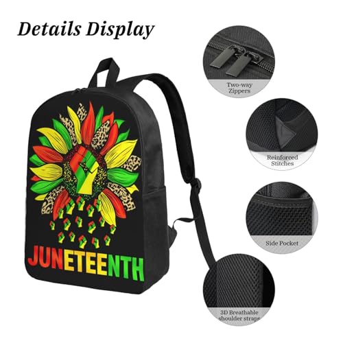 Sunflower Fist Juneteenth Black History Month 17 Inch Backpack Sets Lunch Bag Lightweight Daypack for Men Women 3Pcs3
