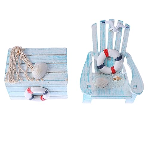ULTECHNOVO Ornamento de Silla de Lifebuoy Silla de jardín náutico Miniaturas Chair decoración de la habitación Playera Mini Silla de Playa Silla más Caja 2uds Blue