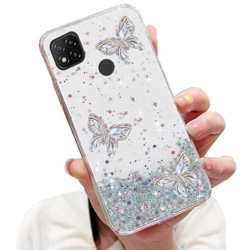 Tivenfezk Nadoli - Capa para Xiaomi Redmi 9C com brilho, design de borboleta dourada, brilhante, suave, capa protetora para mulheres e meninas, transparente